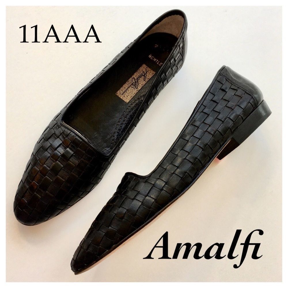 Vintage Amalfi Woven Italian Leather Black Flats, 11-AAA
